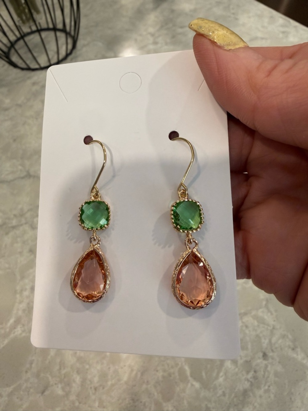 Olive and peach Bohemian style earrings - Picture 2 of 4